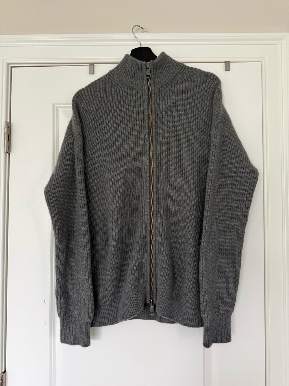 Reformation Light Gray Zip-Up Ribbed Wool Cardigan - Picture 3 of 7